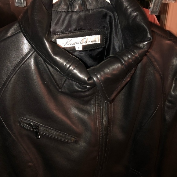 Kenneth Cole New York size Large black leather Moto jacket ultra soft pockets - Picture 10 of 10